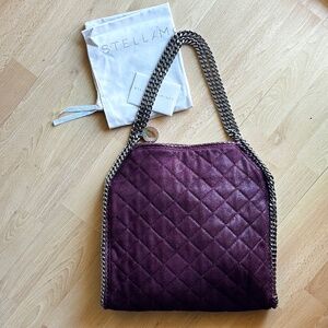 STELLA McCARTNEY Falabella Maroon Quilted Chainlink Tote Bag - Authentic